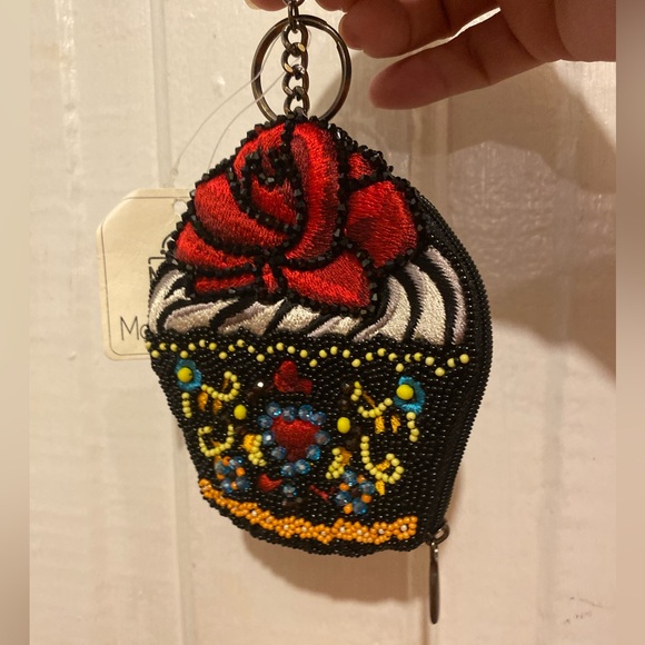 Mary Frances Embroidered Cupcake Keychain with Red Rose - Picture 3 of 8